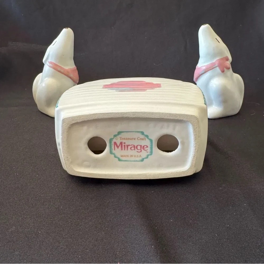 Vintage Treasure Craft Mirage Ceramic Napkin Holder, Wolf Salt & Pepper Shakers